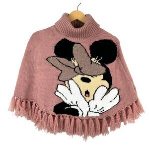 Disney x HM Girls pink Minnie Mouse fringe poncho sz 8-12